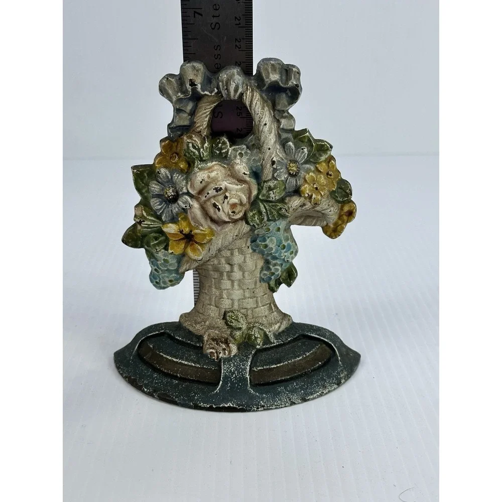 Antique‎ Cast Iron BASKET of FLOWERS Doorstop Decorative Art Statue